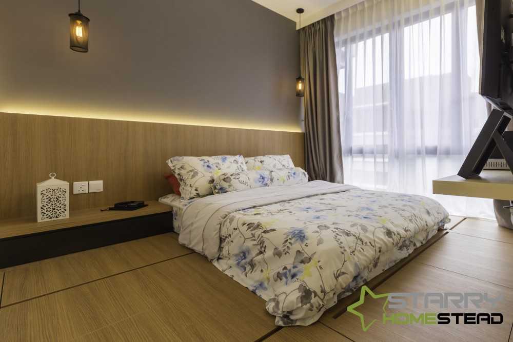 Industrial Bedroom with Platform Bed and Cove Lighting