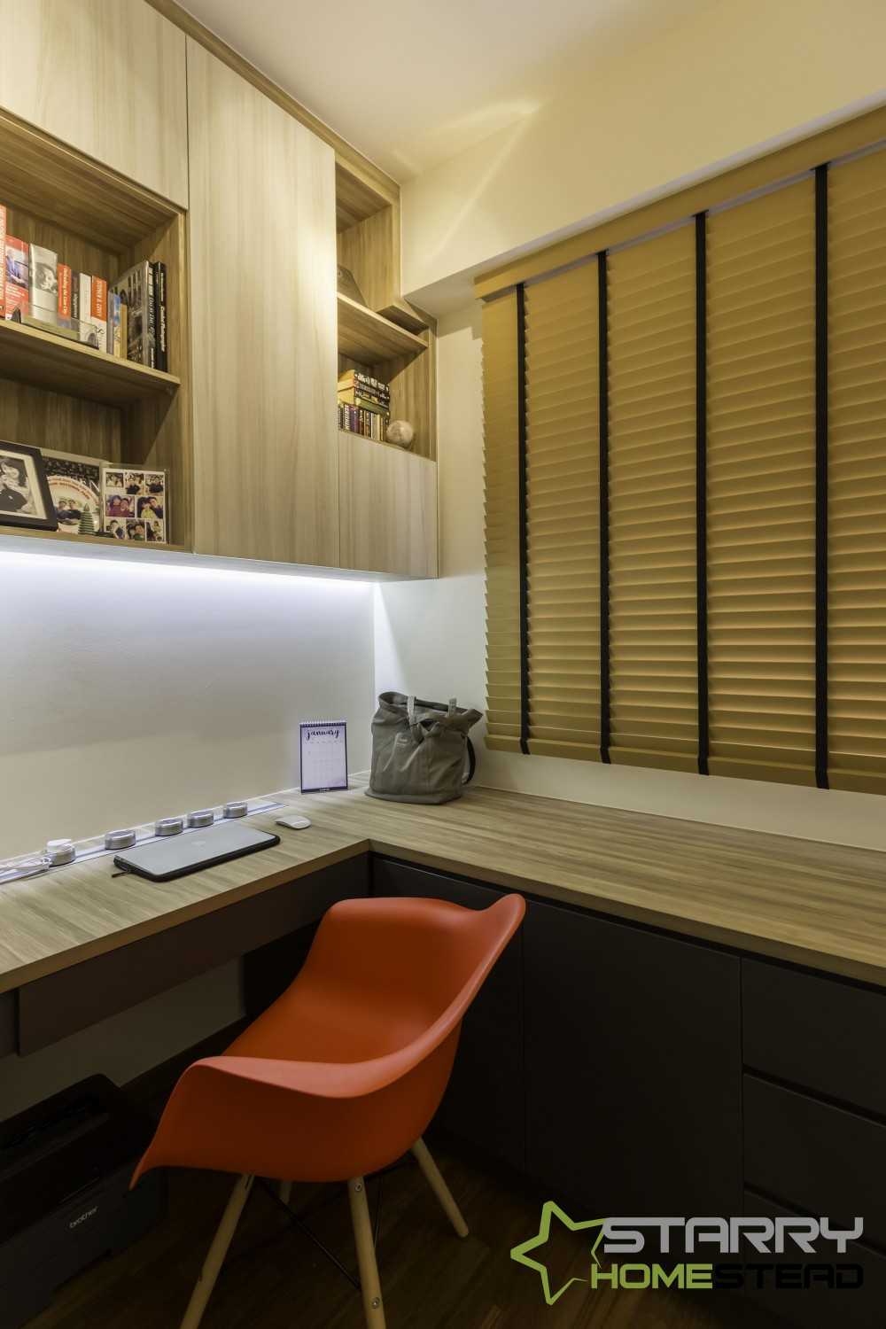 Industrial Study with Desk Chairs and Wall Shelves