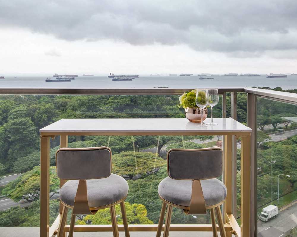 Modern Balcony with Window Seat and Curtain