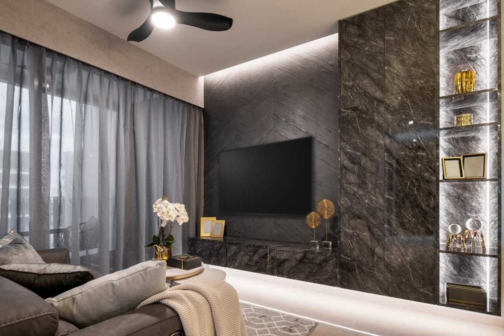 Modern Living Room with Feature Wall and Cove Lighting