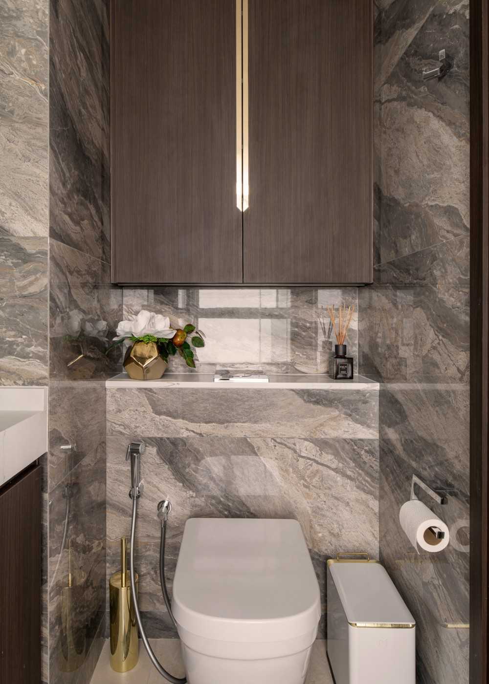 Asian Bathroom with Mirror and Bathroom Storage