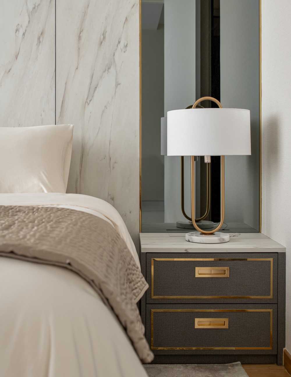 Asian Bedroom with Cove Lighting and Built-in Bed