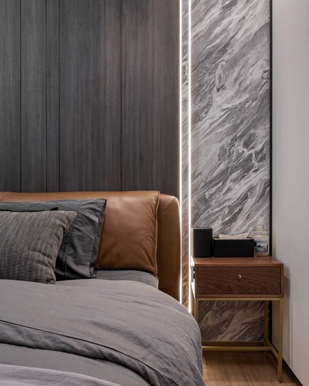 Modern Bedroom with Cove Lighting and Built-in Bed