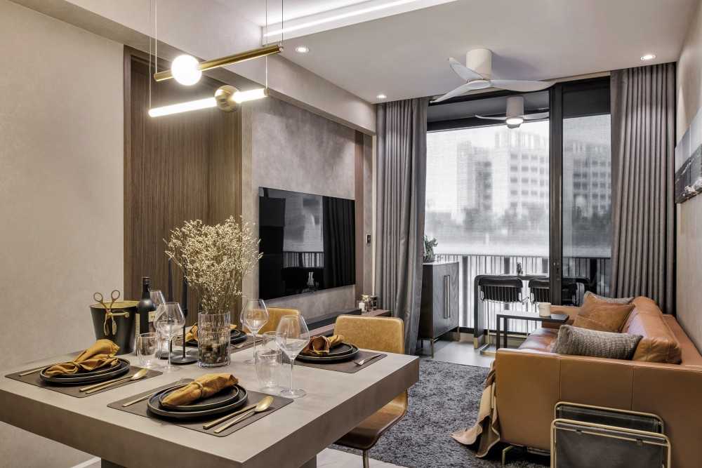Modern Living Room with TV Console and Cove Lighting
