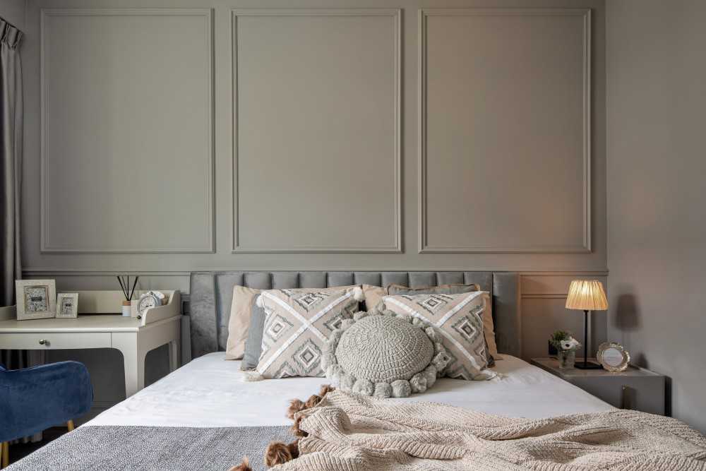 Modern Bedroom with Ceiling Light and Built-in Bed