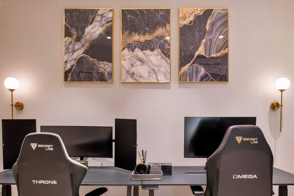 Modern Study with Desk Chairs and Computer