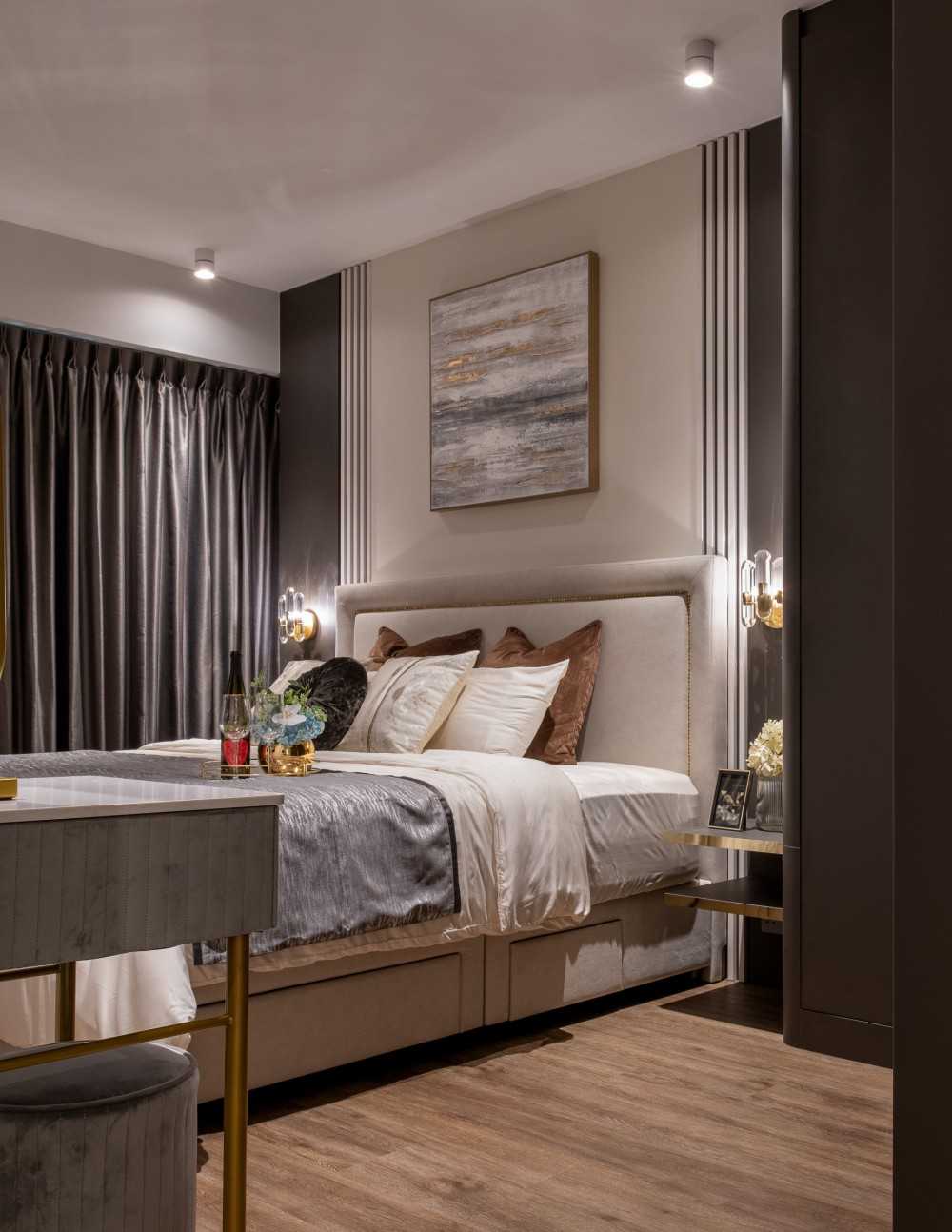 Modern Bedroom with Wardrobe and Bedside Table