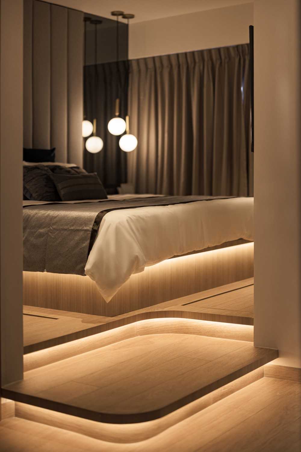 Contemporary Bedroom with Platform Bed and Cove Lighting