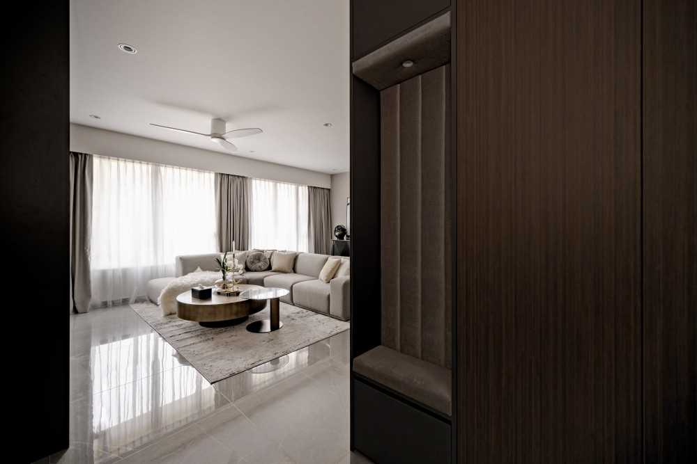 Contemporary Entryway with Seating Bench and Shoe Rack