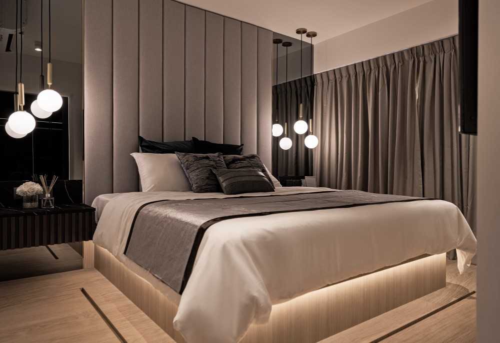 Contemporary Bedroom with Platform Bed and Built-in Bed