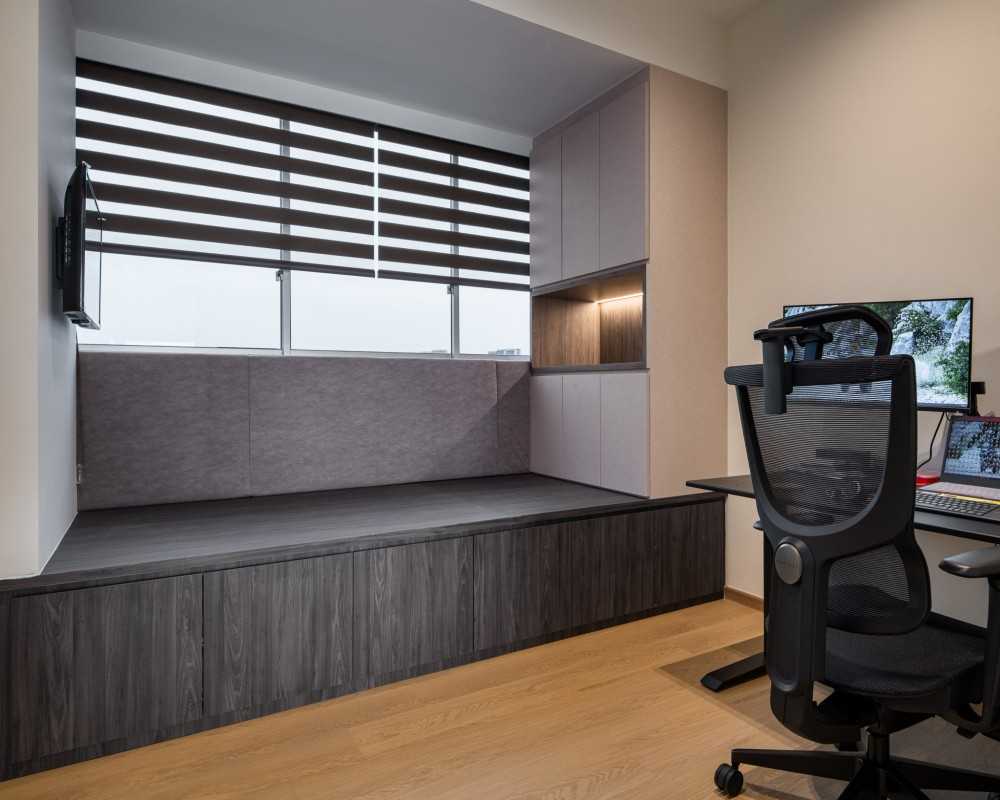 Contemporary Bedroom with Bookshelf and Platform Bed