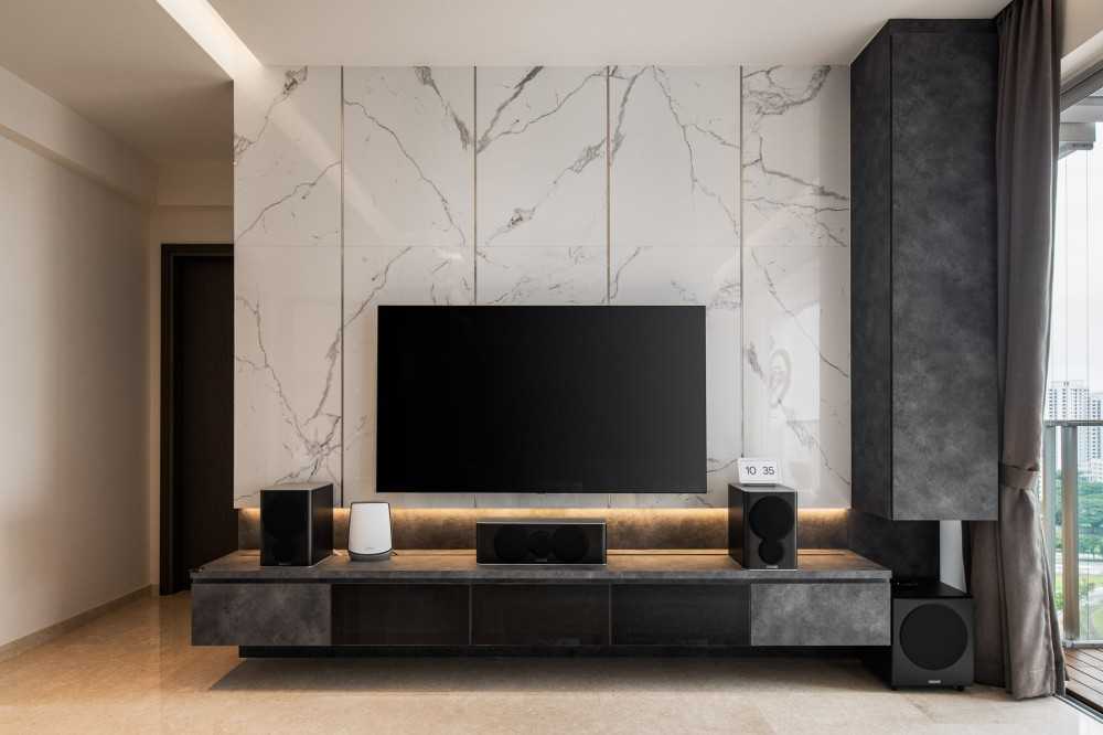 Contemporary Living Room with TV Console and Feature Wall
