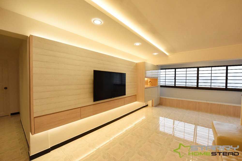 Scandinavian Living Room with Feature Wall and Storage Cabinets