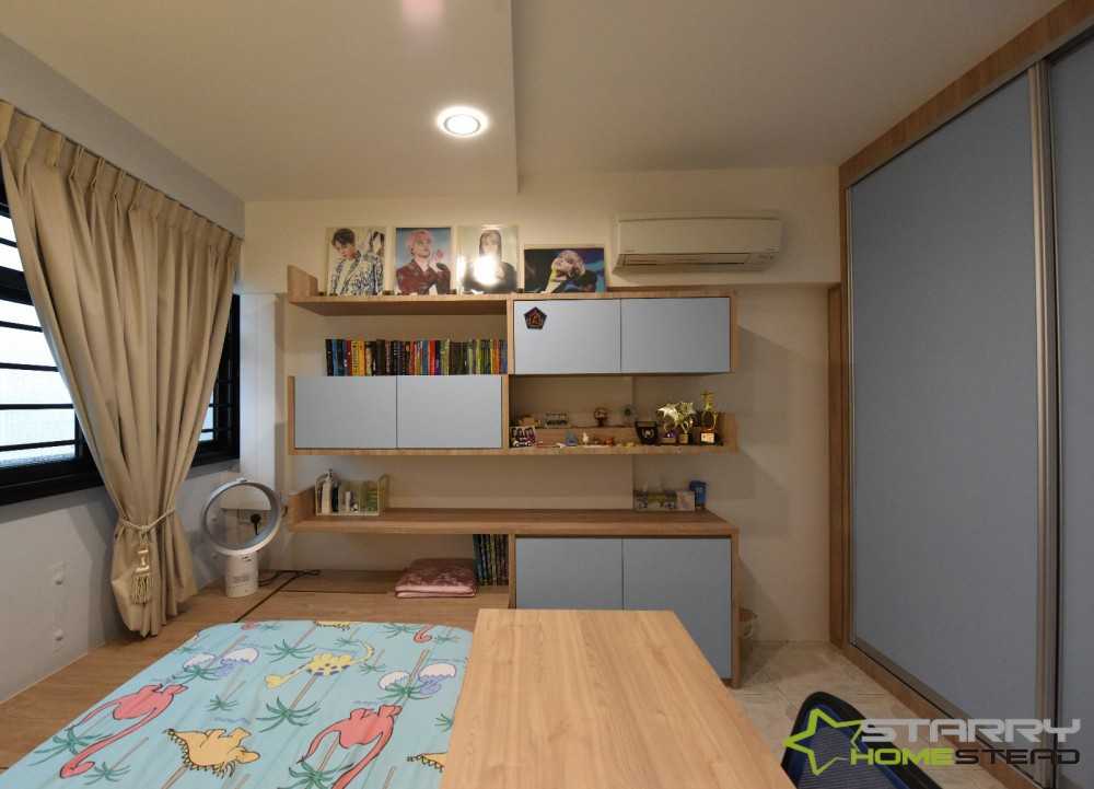 Scandinavian Bedroom with Bookshelf and Platform Bed