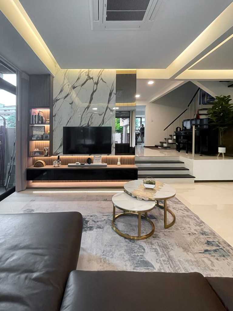 Modern Living Room with TV Console and Paintings