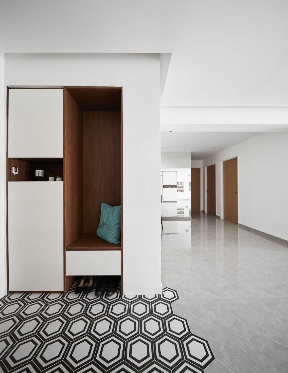 Contemporary Entryway with Seating Bench and Shoe Rack