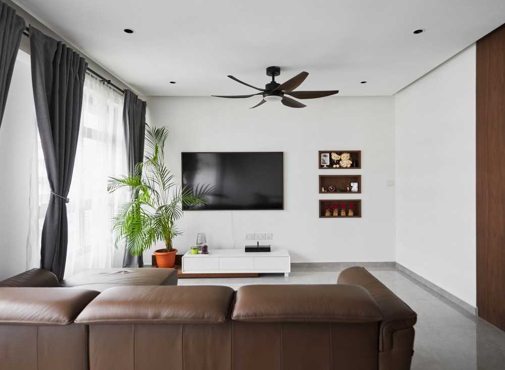 Contemporary Living Room with Bookshelf and TV Console