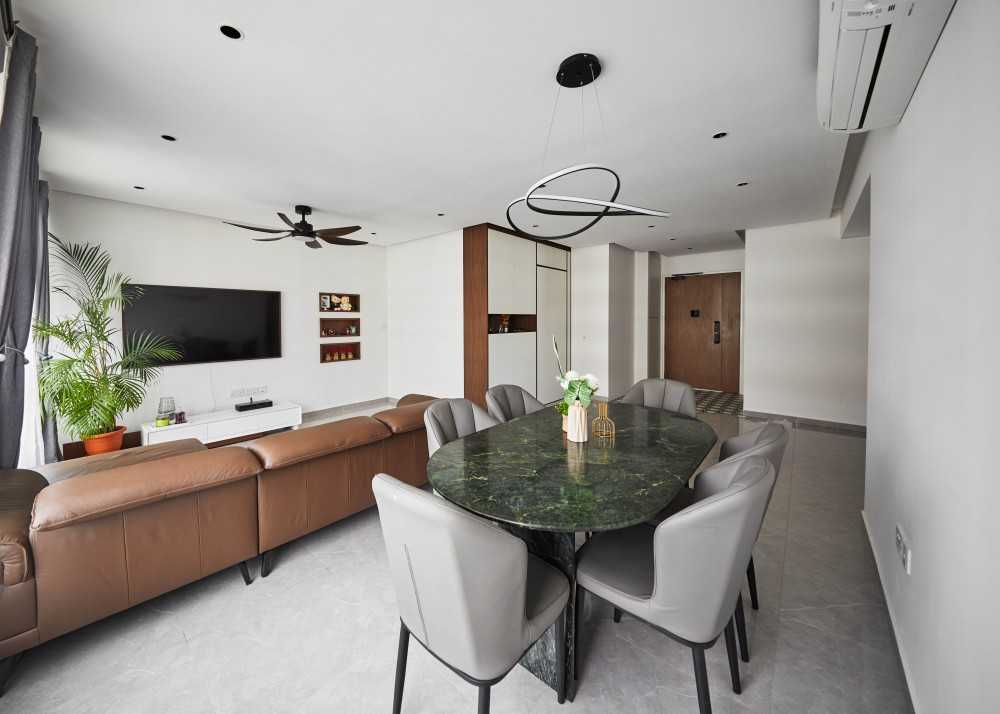 Contemporary Living Room with TV Console and Ceiling Light