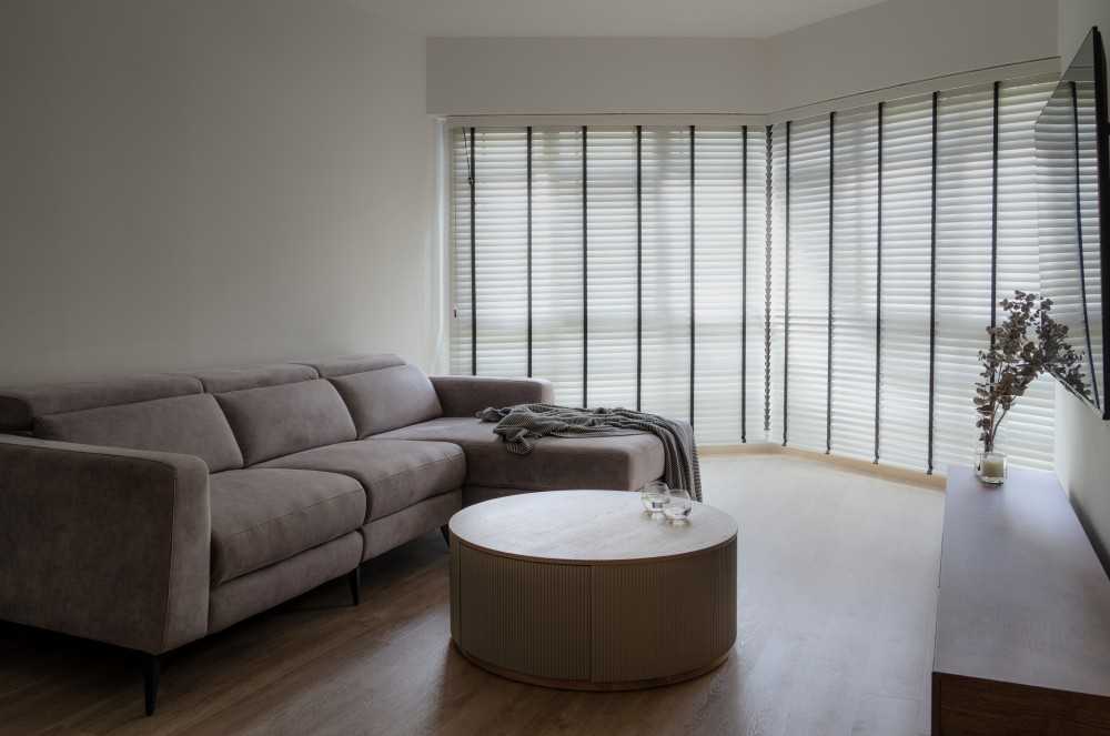 Scandinavian Living Room with Vinyl Flooring and TV Console