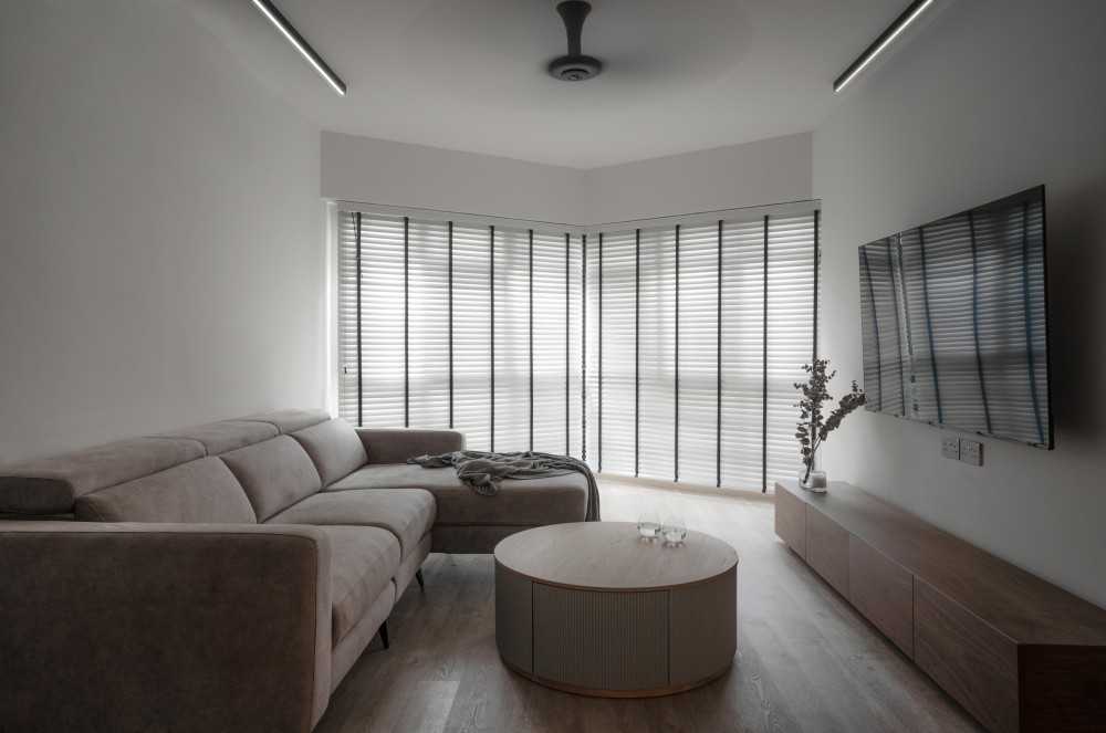 Scandinavian Living Room with Vinyl Flooring and TV Console