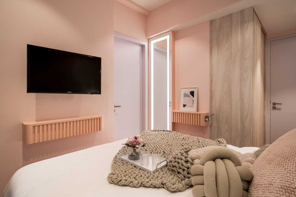 Modern Bedroom with Cove Lighting and Built-in Bed