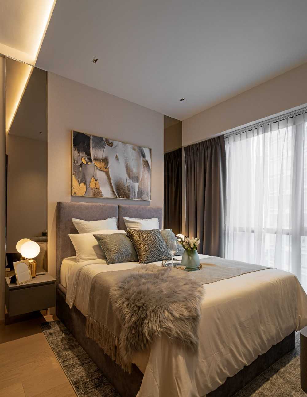 Modern Bedroom with Ceiling Light and Built-in Bed
