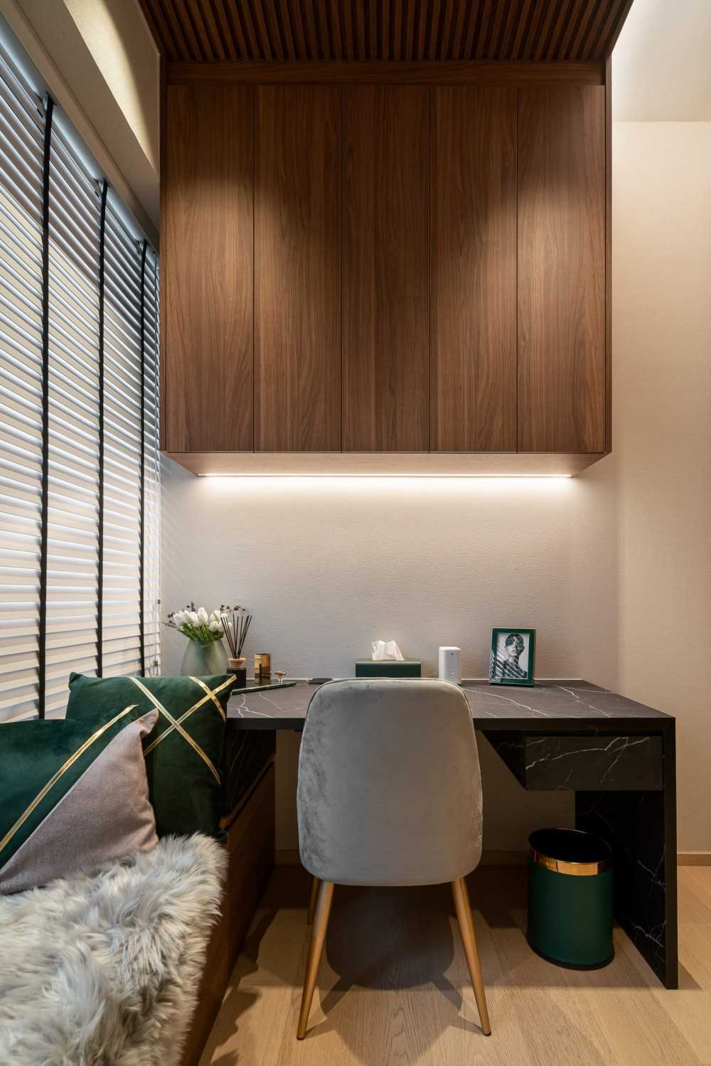 Modern Study with Cove Lighting and Desk