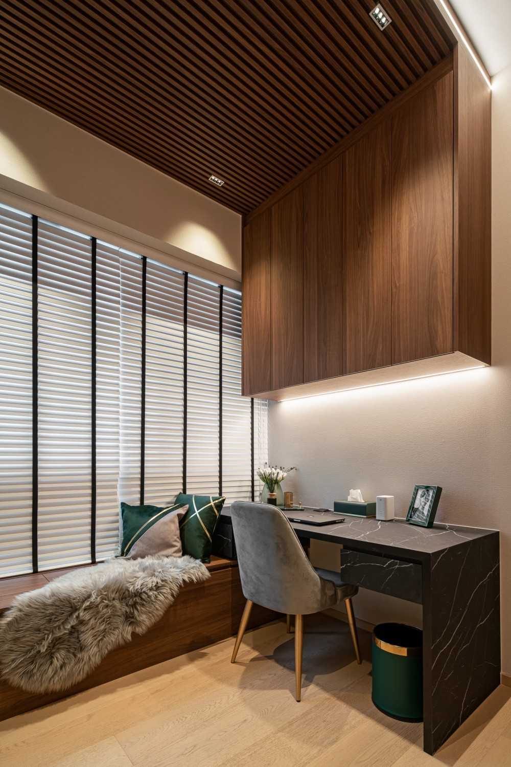 Modern Study with Cove Lighting and Desk