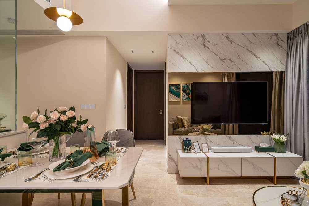 Modern Living Room with TV Console and Mirror