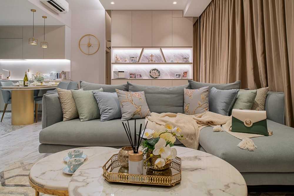 Modern Living Room with TV Console and Cove Lighting