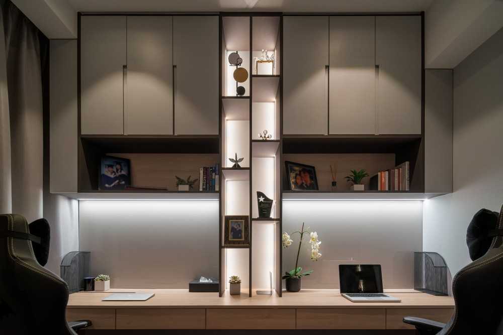 Modern Study with Cove Lighting and Desk
