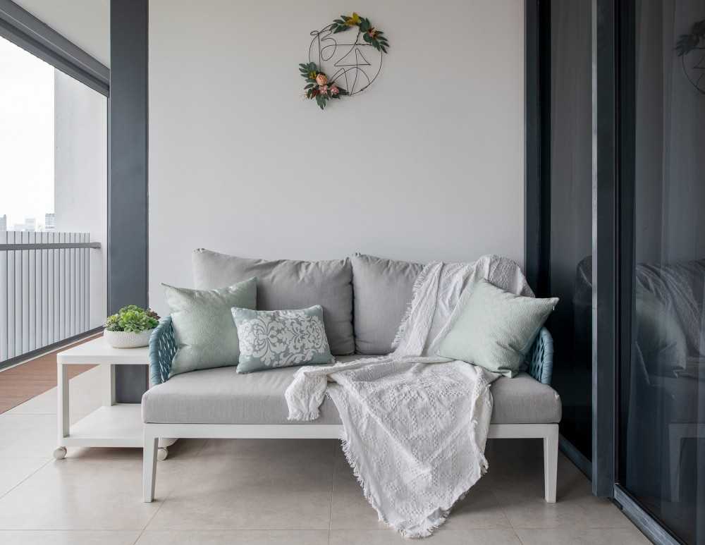 Modern Balcony with Window Seat and Curtain