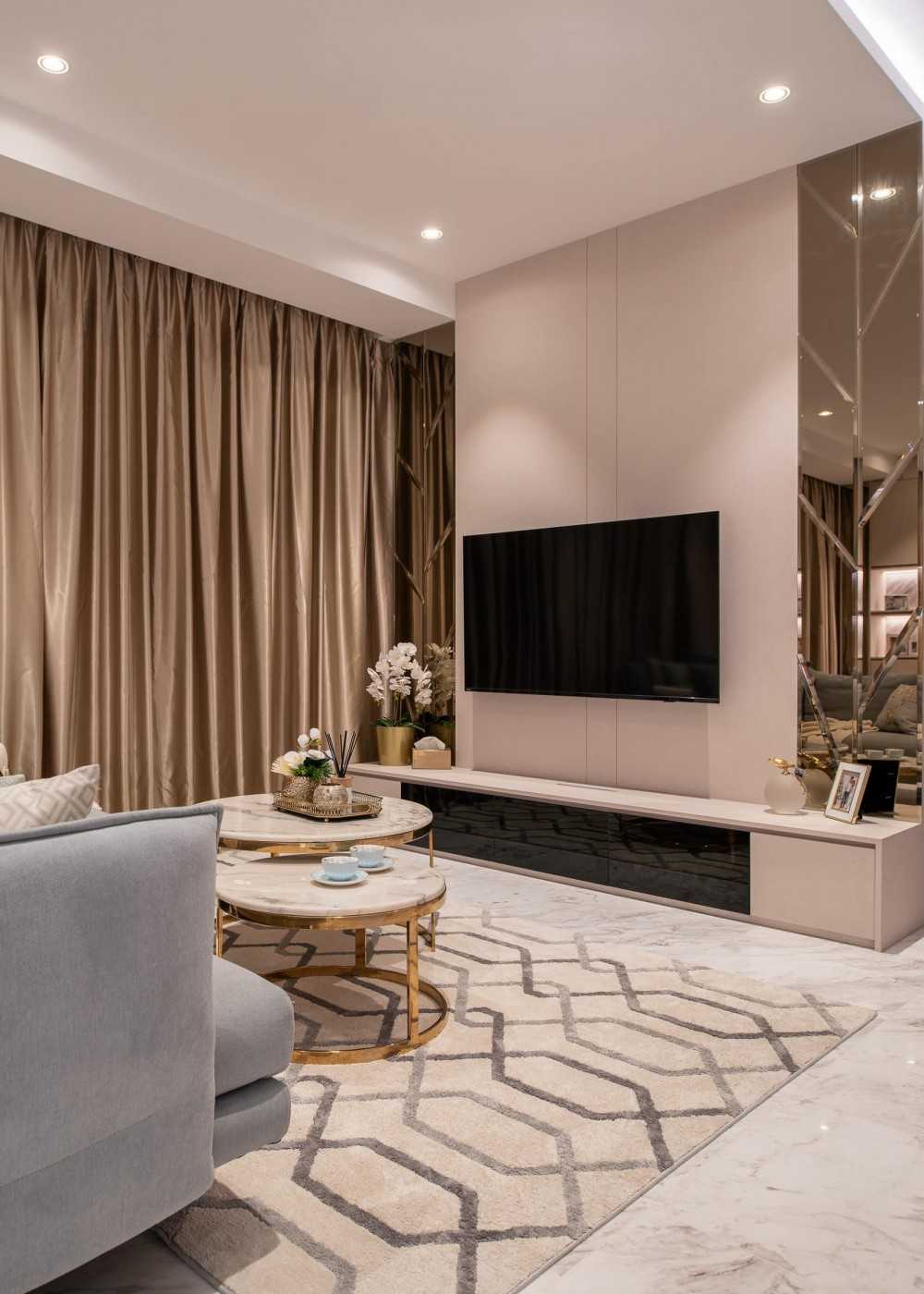Modern Living Room with TV Console and Mirror
