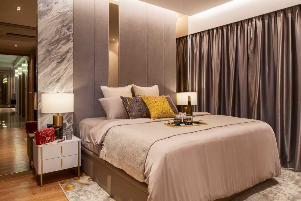 Modern Bedroom with Cove Lighting and Built-in Bed
