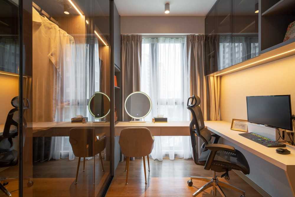 Modern Study with Cove Lighting and Storage Cabinets