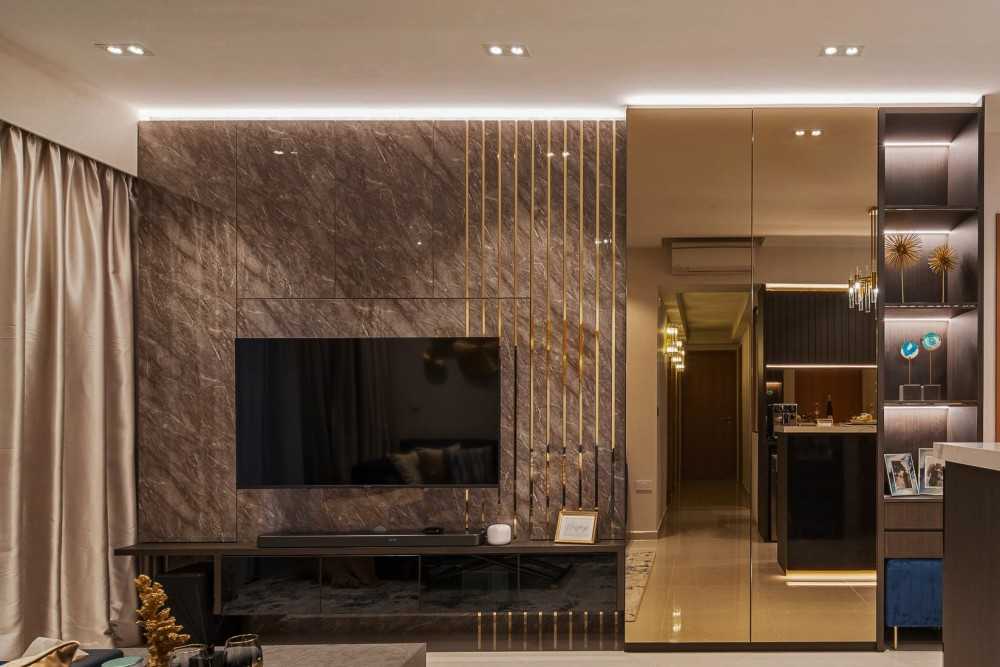 Modern Living Room with TV Console and Mirror