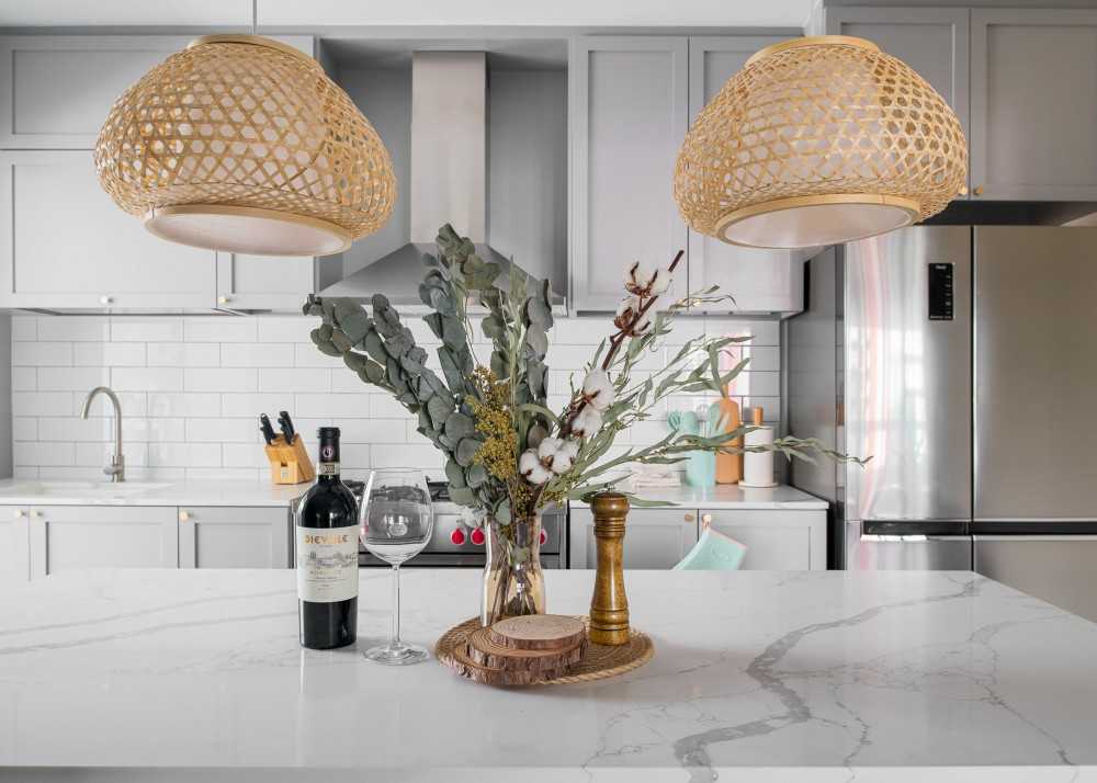 Scandinavian Kitchen with Open Kitchen and Breakfast Counter
