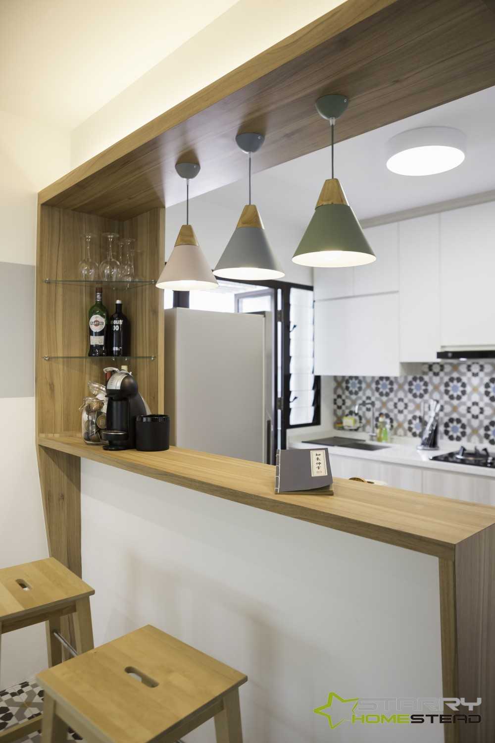 Scandinavian Kitchen with Bar Counter and Bar Stool