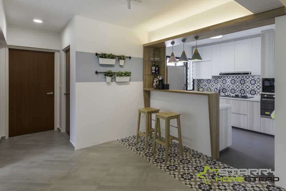 Scandinavian Kitchen with Bar Counter and Bar Stool