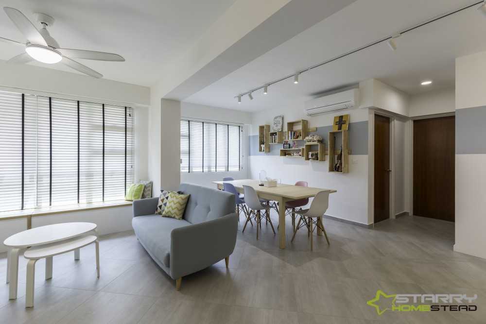 Scandinavian Dining Room with Bay Window and Dining Table