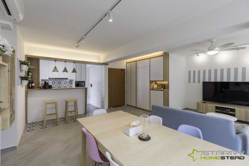 Scandinavian Dining Room with Bar Counter and Dining Table