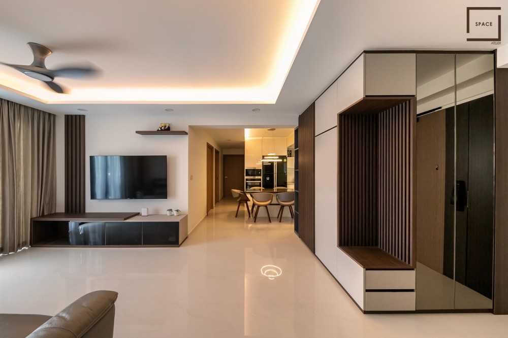 Contemporary Living Room with TV Console and Ceiling Light