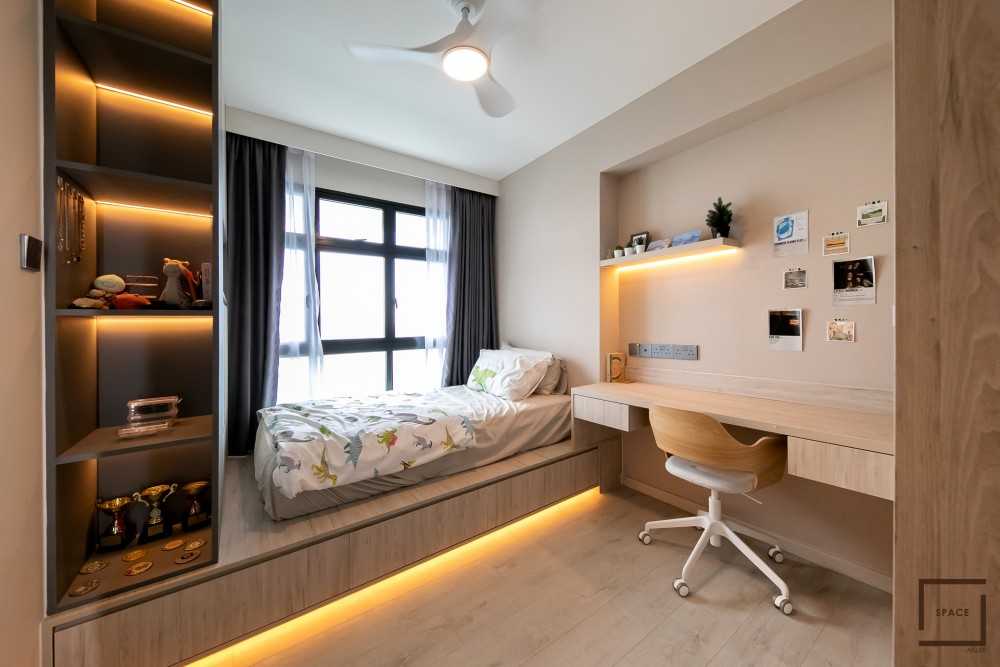 Contemporary Bedroom with Vinyl Flooring and Downlights