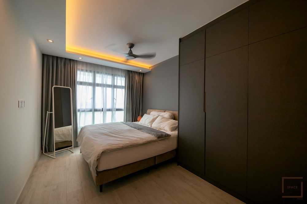Contemporary Bedroom with Vinyl Flooring and Ceiling Light