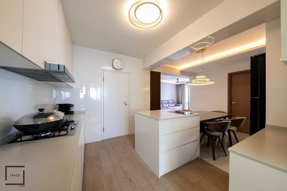 Contemporary Kitchen with Kitchen Window and Cupboard