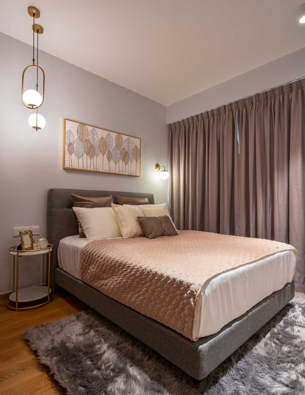 Modern Bedroom with Cove Lighting and Built-in Bed