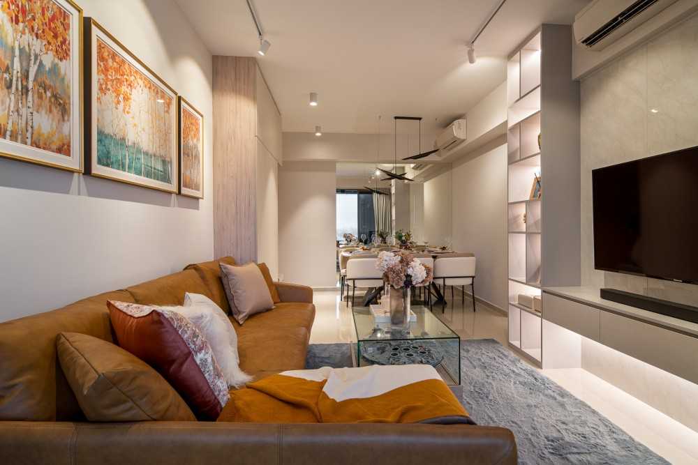 Modern Living Room with TV Console and Feature Wall