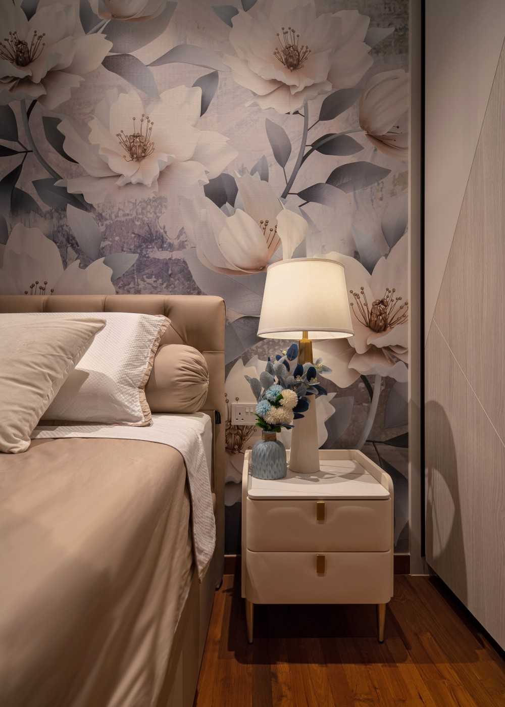 Modern Bedroom with Cove Lighting and Bedside Table