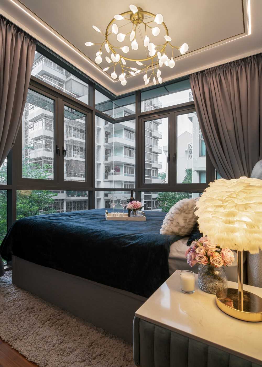 Modern Bedroom with Cove Lighting and Built-in Bed