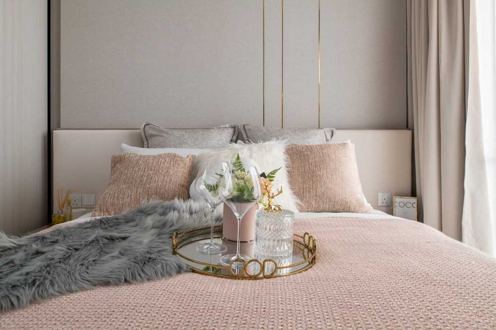 Modern Bedroom with Cove Lighting and Built-in Bed